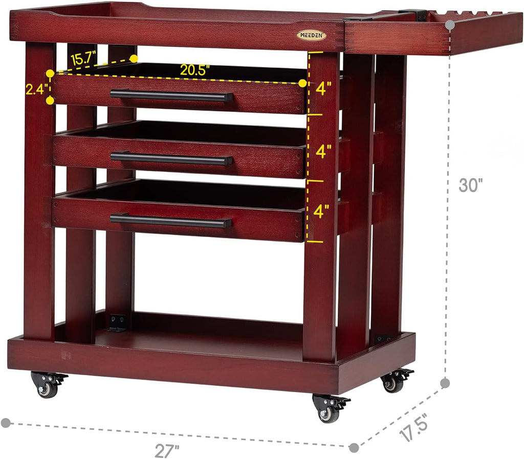 MEEDEN Art Supply Storage Cart, 5 Tier Solid Beech Wood Utility Rolling Cart with 3 Drawers, Craft Orgnizer on 4 Wheels