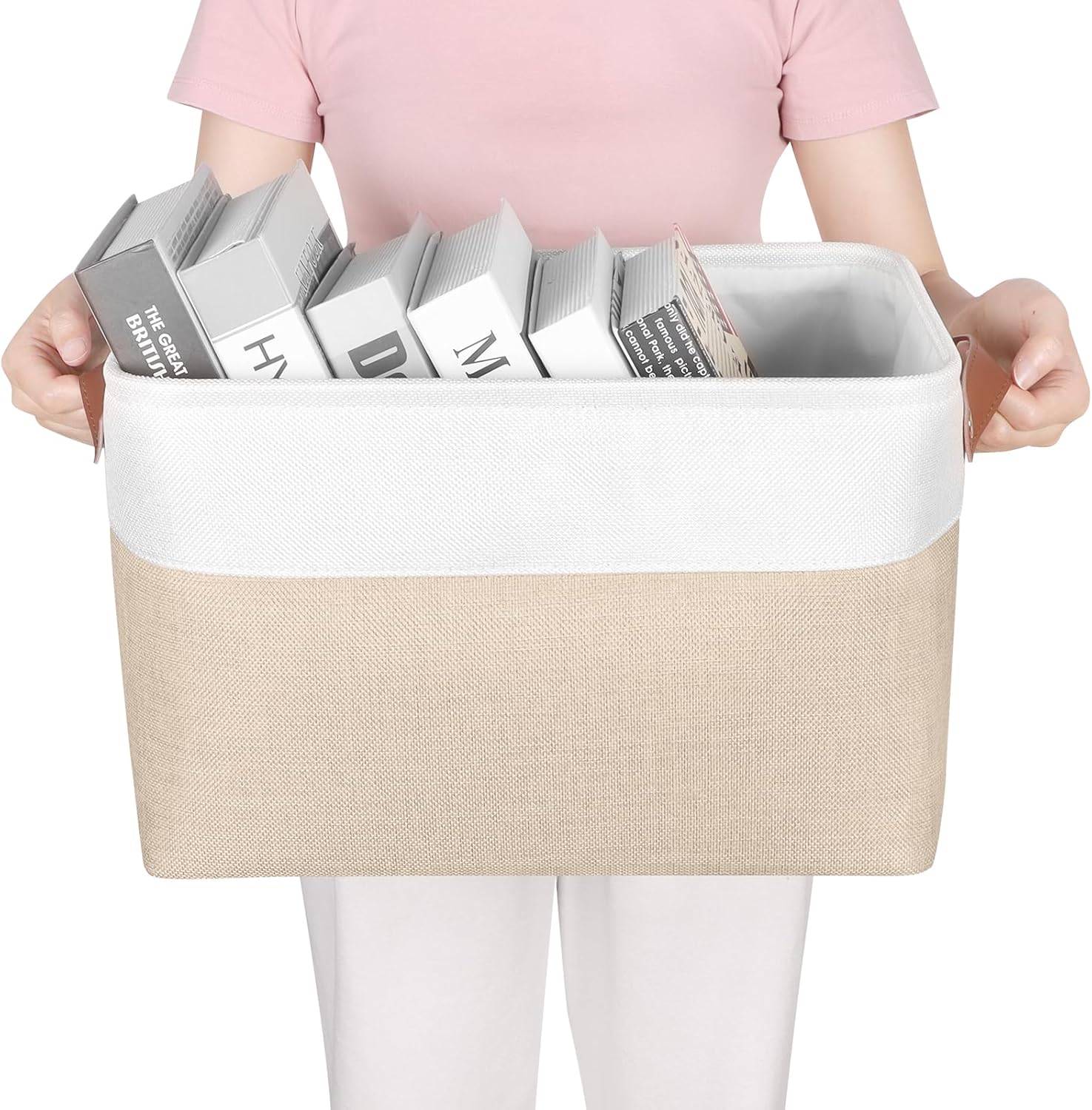 Univivi 15 inch Storage Baskets for Shelves with Handles Hard Bottom Closet Organizer Fabric Bins Large Organizer Basket for Closet Organizing (Khaki- 4 Pack )