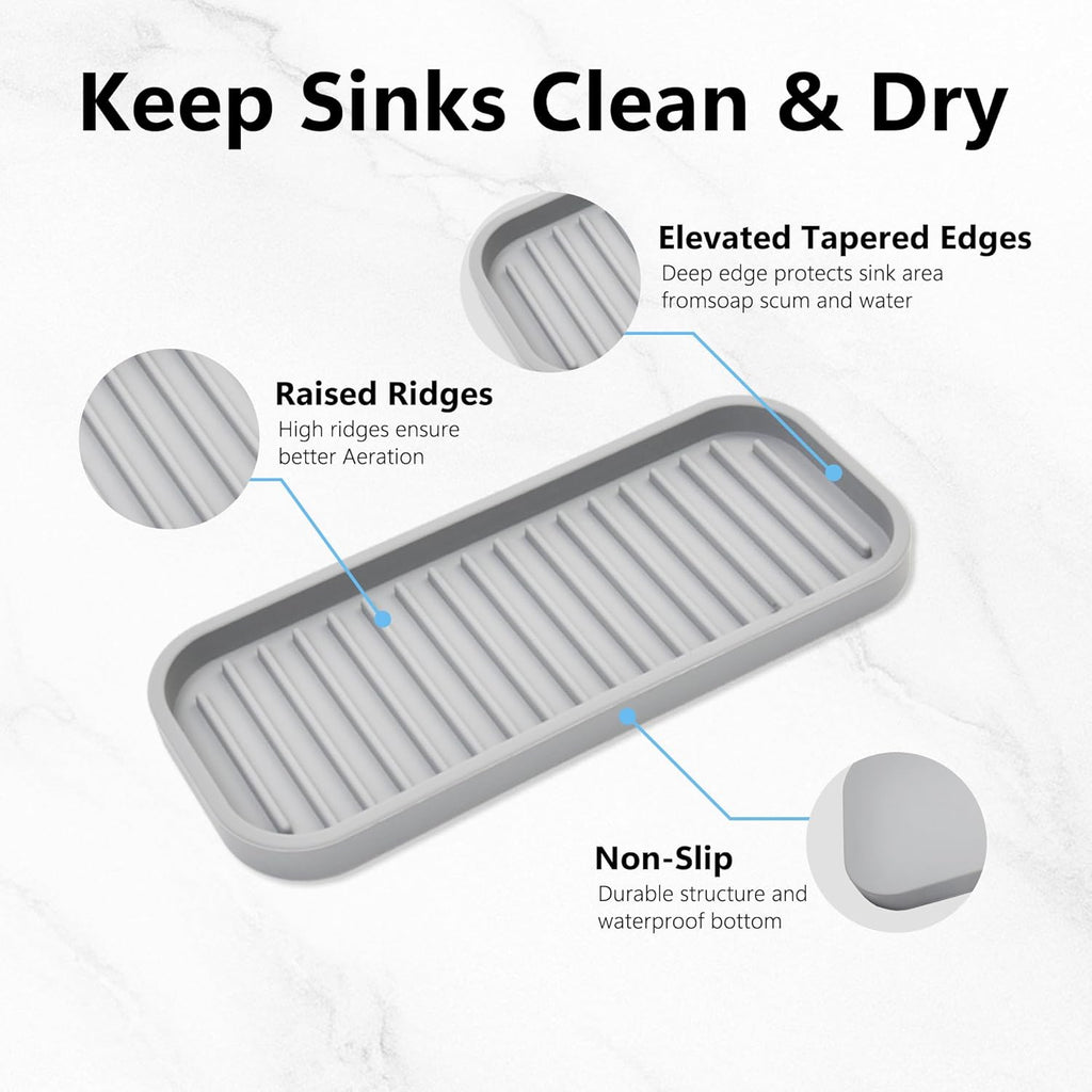 Silicone Sponge Holder 2 Pack, Dish Soap Holder for Kitchen Counter, Waterproof Sponge Soap Tray for Kitchen Sink Bathroom, Multipurpose Sink Caddy Organizer for Soap Dispenser Light Grey