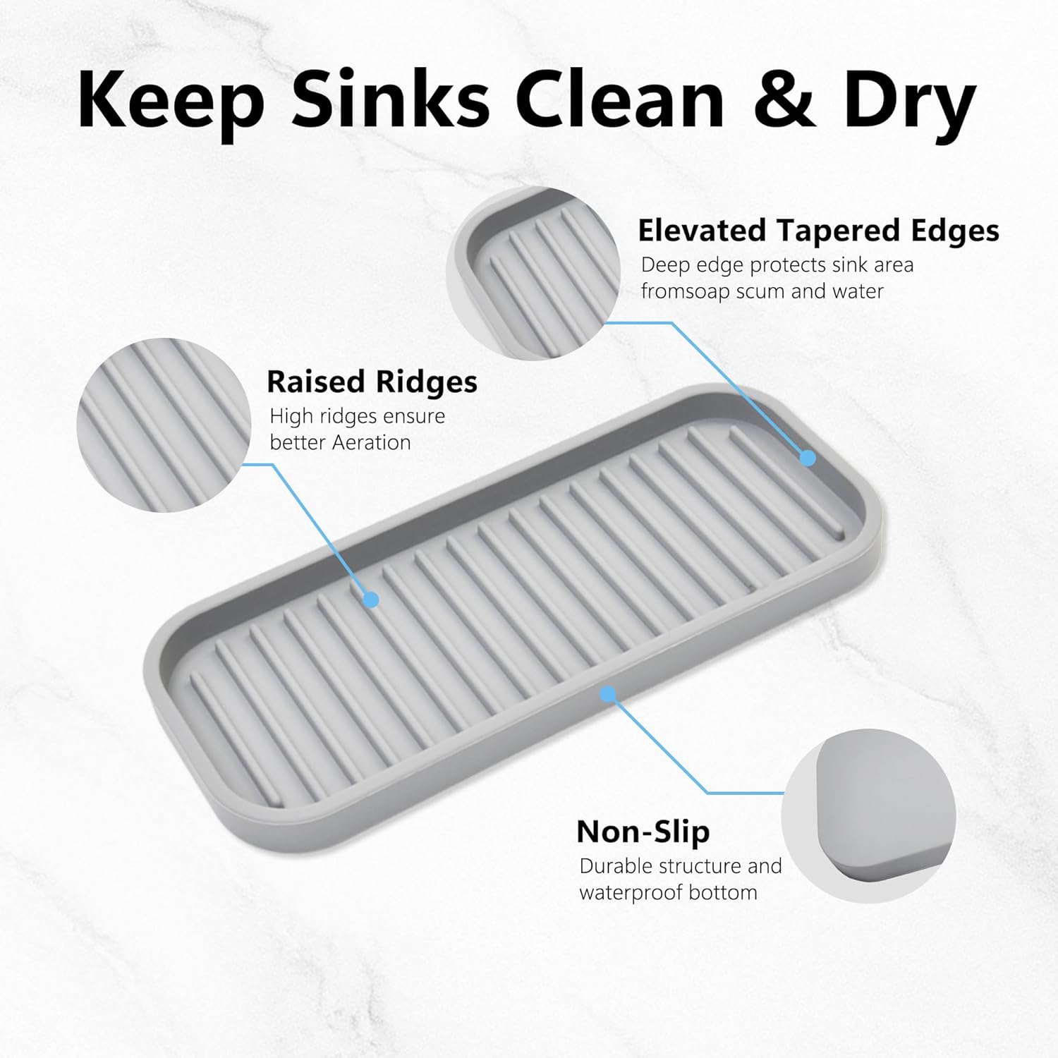 Silicone Sponge Holder 2 Pack, Dish Soap Holder for Kitchen Counter, Waterproof Sponge Soap Tray for Kitchen Sink Bathroom, Multipurpose Sink Caddy Organizer for Soap Dispenser Light Grey