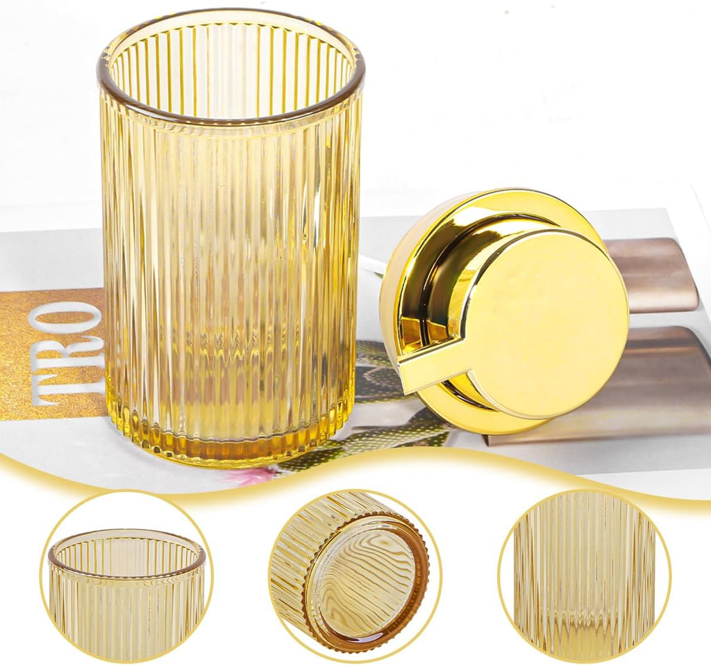 Amber Foaming Soap Dispenser, Glass Foam Hand Soap Dispenser with Gold Pump, 11 Oz Bathroom Refillable Liquid Lotion Pump Ribbed Bottle Container for Kitchen Countertop Decor