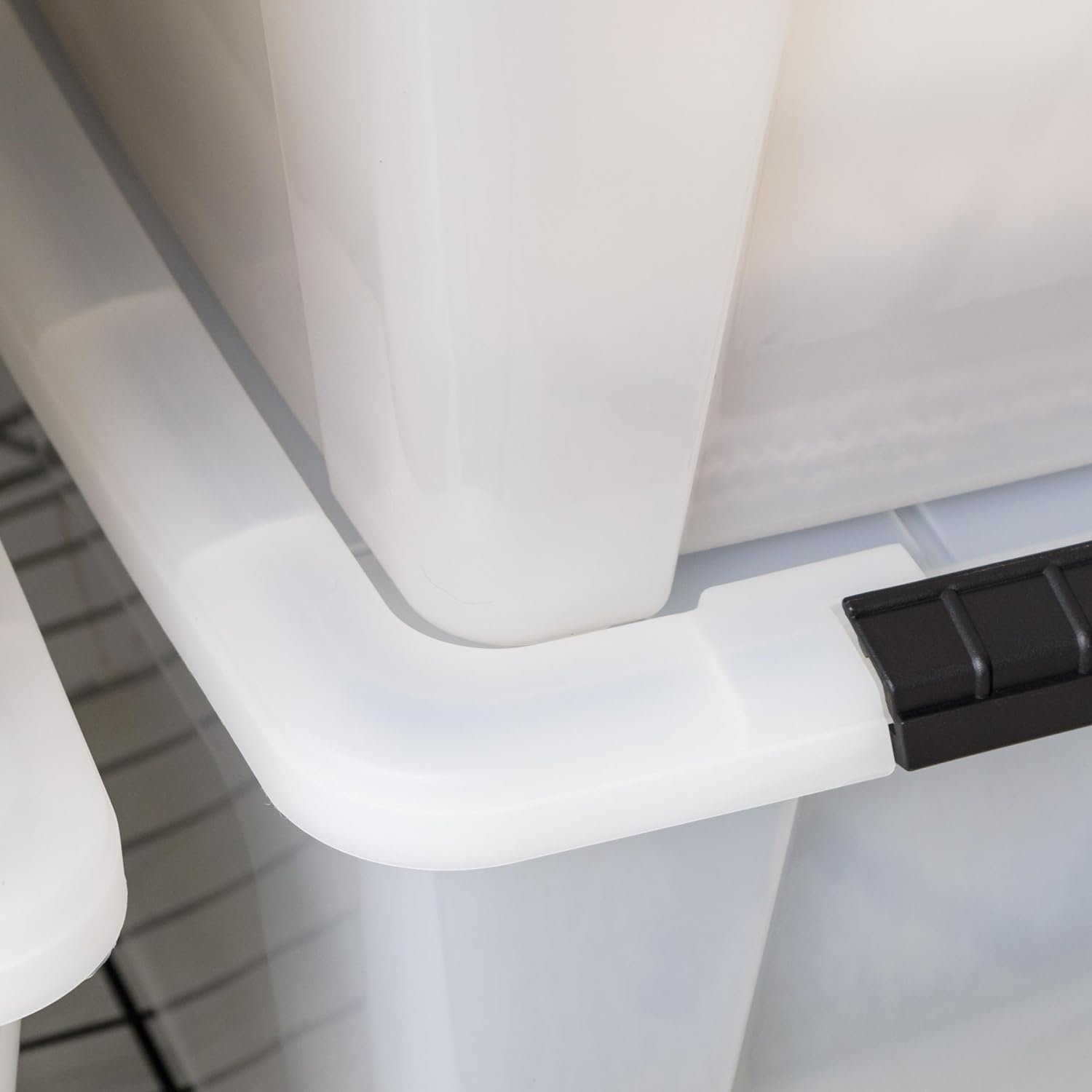 IRIS USA 13.5 Qt Stackable Plastic Storage Bins with Lids, 8 Pack - BPA-Free, Made in USA - Discreet Organizing Solution, Latches, Durable Nestable Containers, Secure Pull Handle - Pearl