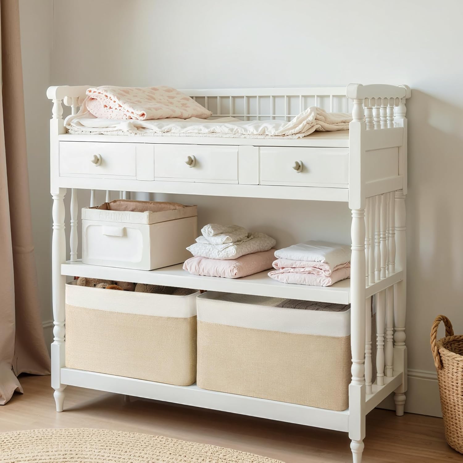 GRANNY SAYS Storage Baskets for Shelves, Closet Organizer Bins, Clothes Storage Bins with Metal Frame, Extra Large Baskets for Organizing and Storage, Collapsible, Khaki, 2-Pack