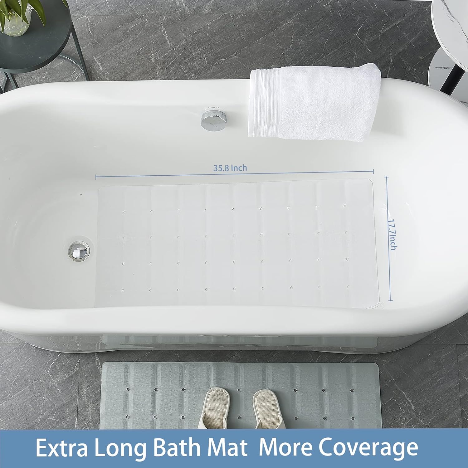Foldable Silicone Bathtub Mat: Jumbo Size Heavy Duty Safety Bath Mat for Tub Without Suction Cups Non Slip Bath & Shower Mat for Textured, Reglazed, Refinished Tub (White, 35.8 x 17.7)