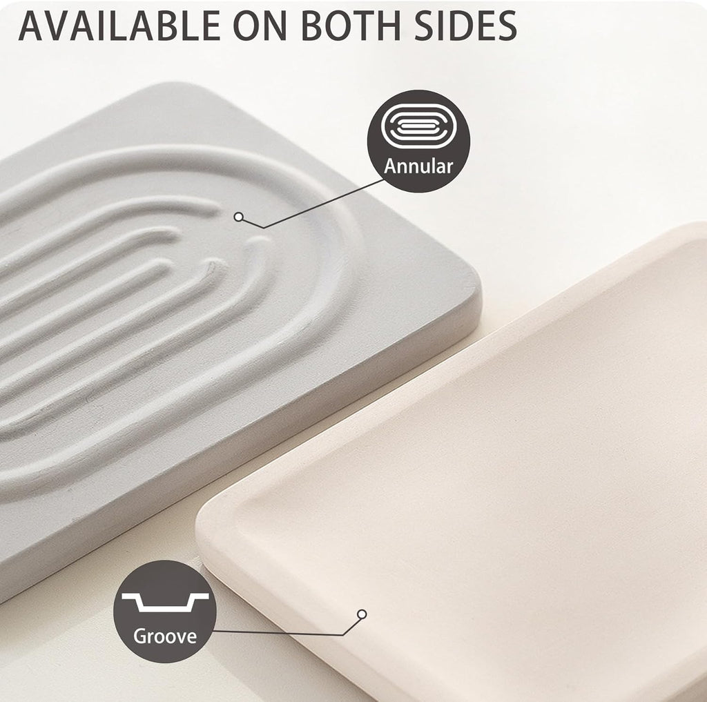 Diatomite Soap Dish for Kitchen Organizer, Quick Dry Sink Caddy Holder for Sponge, Brush, Toothbrush - Fast Absorbing Stone Tray (Beige, 4.8" x 3.1")