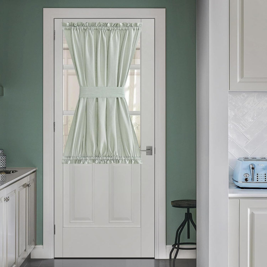 NICETOWN Sage Green Curtains Door Curtains for Kitchen Window, Elegant Farmhouse Linen Privacy Assured French Door Shade for Glass Patio with Tieback, 52" Wide x 40" Length, 1 Panel