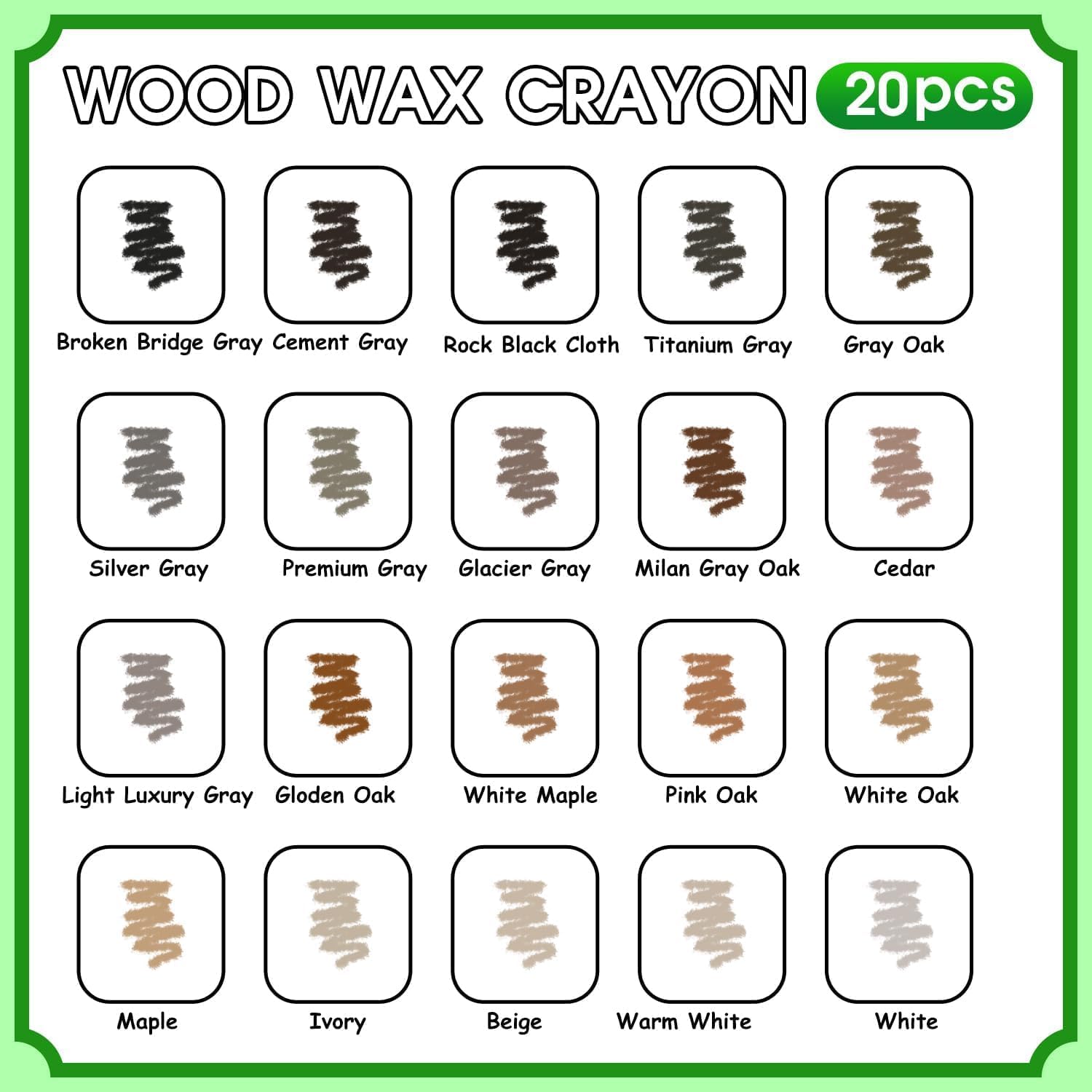 Furniture Markers Touch Up, 20 Colors Wood Filler Sticks, Wood Wax Crayons for Repairing Scratches, Scuffs, Cracks, Holes on Furniture, Floors, Cabinets, Tables, and Doors - Common Series