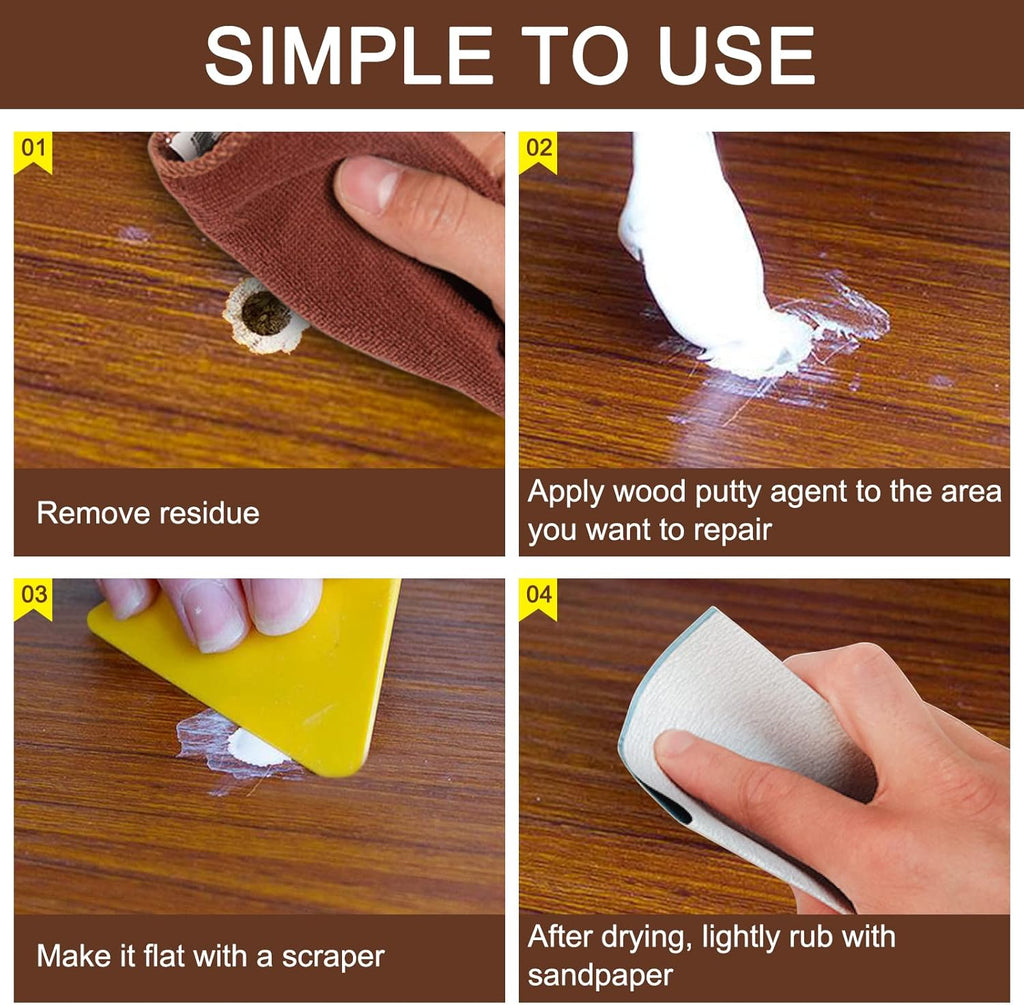 SEISSO Wood Putty, Water-Based Woods Filler, White Wooden Putty for Trim, Woods Filler Paintable, Stainable, Wooden Furniture Repair kit - Restore Wooden Table, Cabinet, Floors, Door