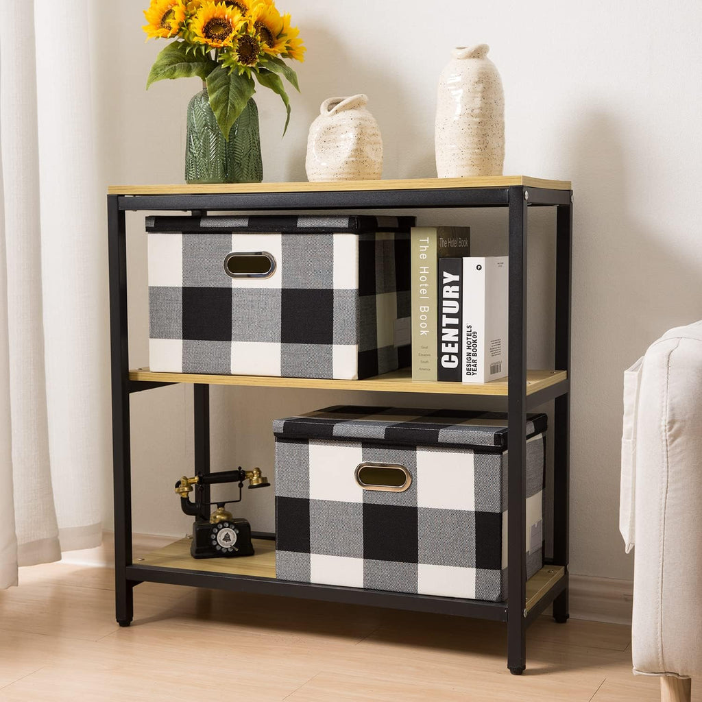 PRANDOM Large Collapsible Storage Bins with Lids [3-Pack] Fabric Foldable Storage Boxes Organizer Containers Baskets Cube with Cover for Home Bedroom Closet Office Black and White (17.7x11.8x11.8)