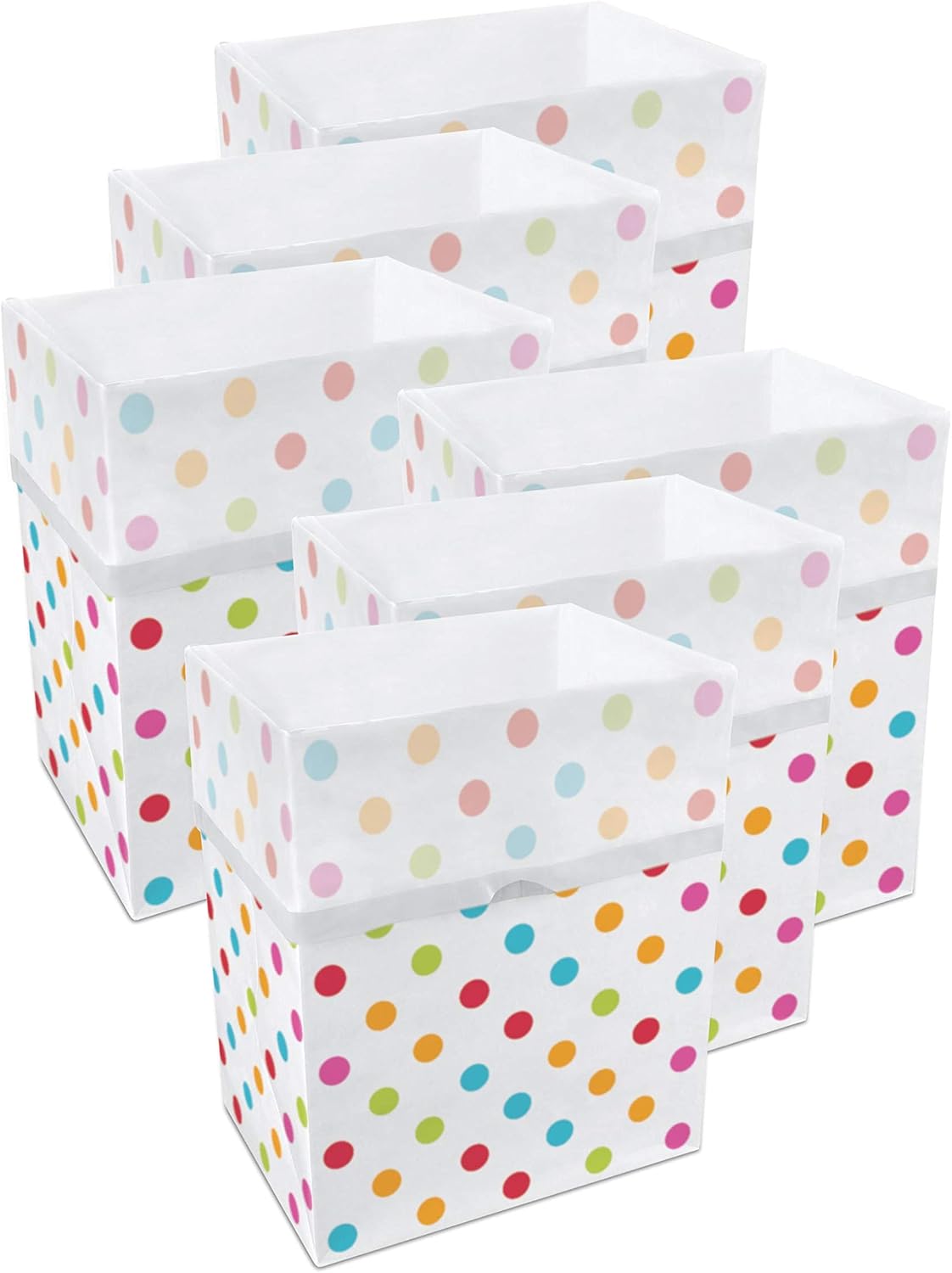 13 Gallon Disposable Pop-Up Trash Cans (6-Pack) with Fitted Bags – Foldable Garbage & Recycling Bins for Parties, Events & Kitchen (Polka Dot, 17" H x 13.5" W x 10" D)