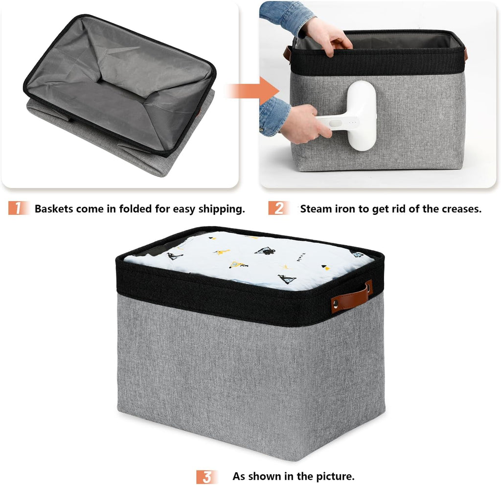 DULLEMELO Fabric Storage Bins - Decorative Large Baskets for Home Shelves & Bedroom, Canvas Toy Organizers (Black & Gray)
