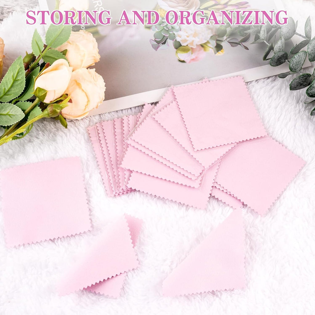 100 Pack Jewelry Polishing Cloth, 3.15" x 3.15" Pink Cleaning Cloths, Small Silver Cleaning & Polishing Cloth for Jewelry, Individually Wrapped.