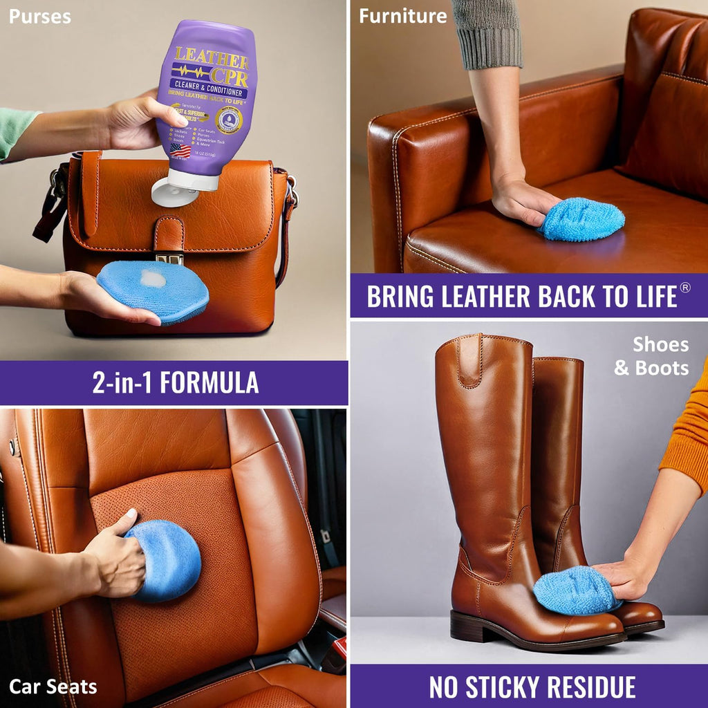 Leather CPR Leather Cleaner And Conditioner - Leather Conditioner For Couch, Leather Conditioner For Purses, Leather Furniture Cleaner And Conditioner, Car Seat Cleaner, Leather Restore, 32 oz