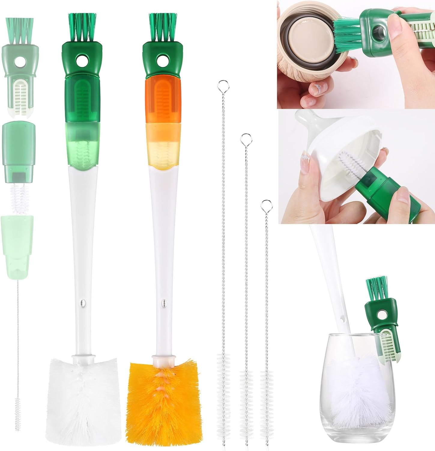 OUTXE 5 Pack Bottle Brush Set, 5-in-1 Multifunctional Water Bottle Cleaning Brush 2 Pack, with Nipple Brush, Detail Brush for Cup Lid Gap, 12" 10" 8" Straw Brush for Stanley Yeti