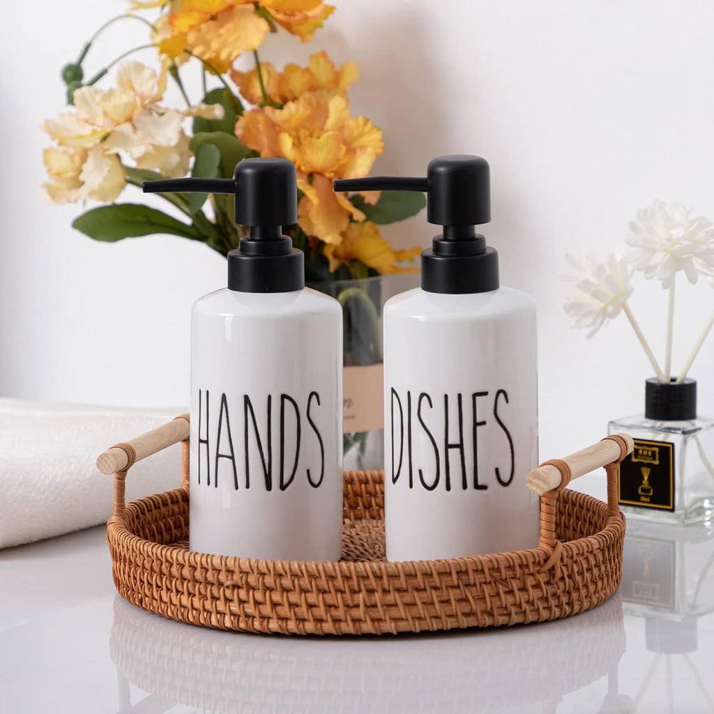 FE Hand Soap Dispenser, 10oz Ceramic Soap Dispenser for Bathroom with Plastic Pump(Hands)