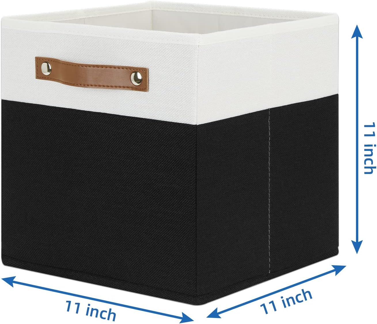 Temary 11 inch Cube Storage Bin 4 Pack Fabric Storage Cubes for Home, Fabric Storage Bin Storage Cube Bins with Leather Handles(White&Black)