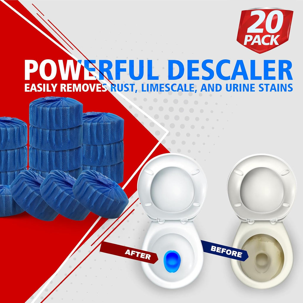 USKICH 20 Pack Toilet Bowl Cleaner Tablets,Blue Automatic Toilet Tank Cleaners, Long-Lasting Household Toilet Cleaners,Toilet flush Cleaning & Deodorizer