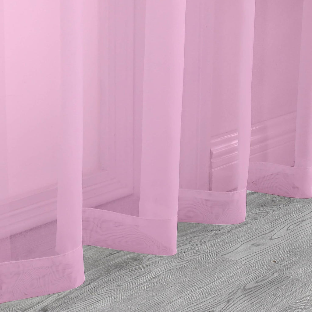 Chyhomenyc Pink Sheer Curtains 45 Inch Long 2 Panels, Light Filtering Rod Pocket Voile Short Curtains Drapes for Bedroom Small Windows, 42Wx45L Inches