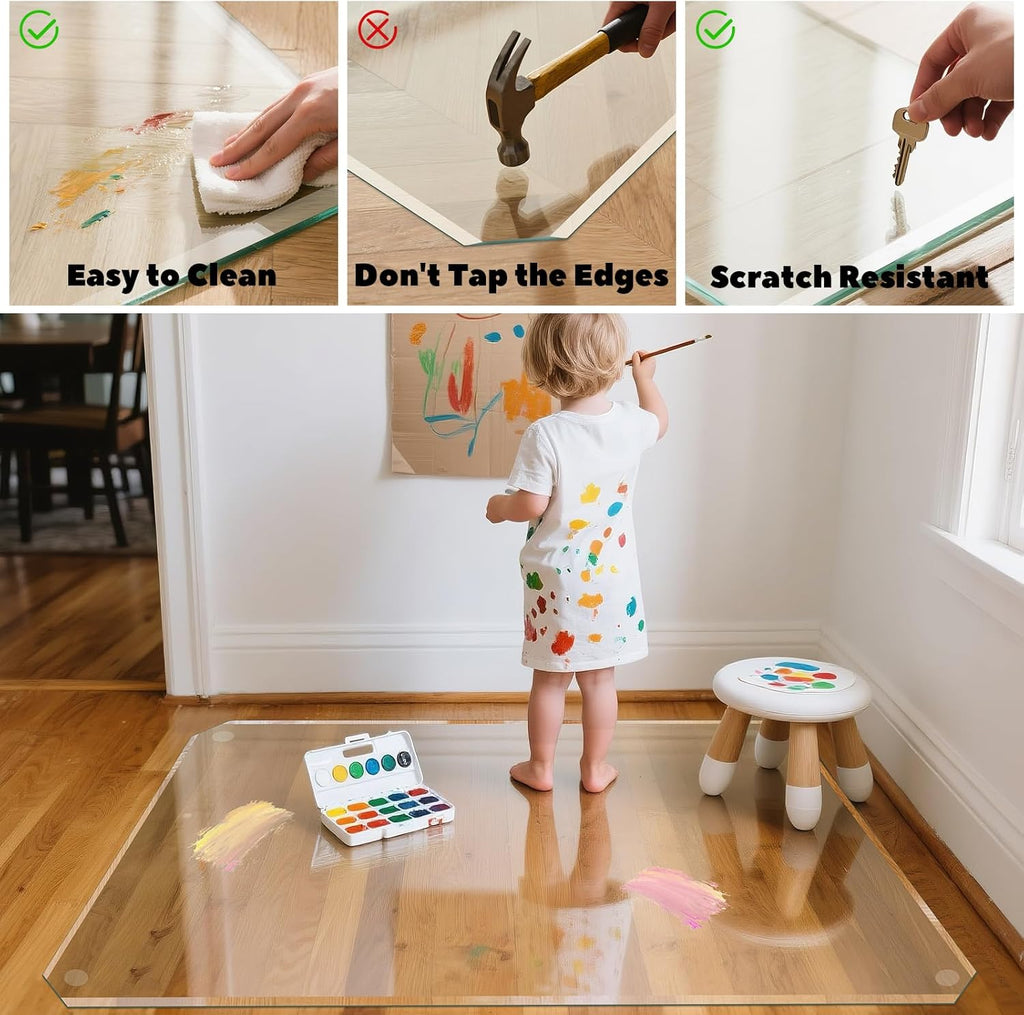 VSARHouse Beveled Edge Tempered Glass Office Chair Mat, 46"x36" Heavy Duty Glass Floor Mat for Carpet or Hard Floors, with Non-Slip Pads, Easy to Slide, Thick 1/5", Octagon, Patent No.30004842