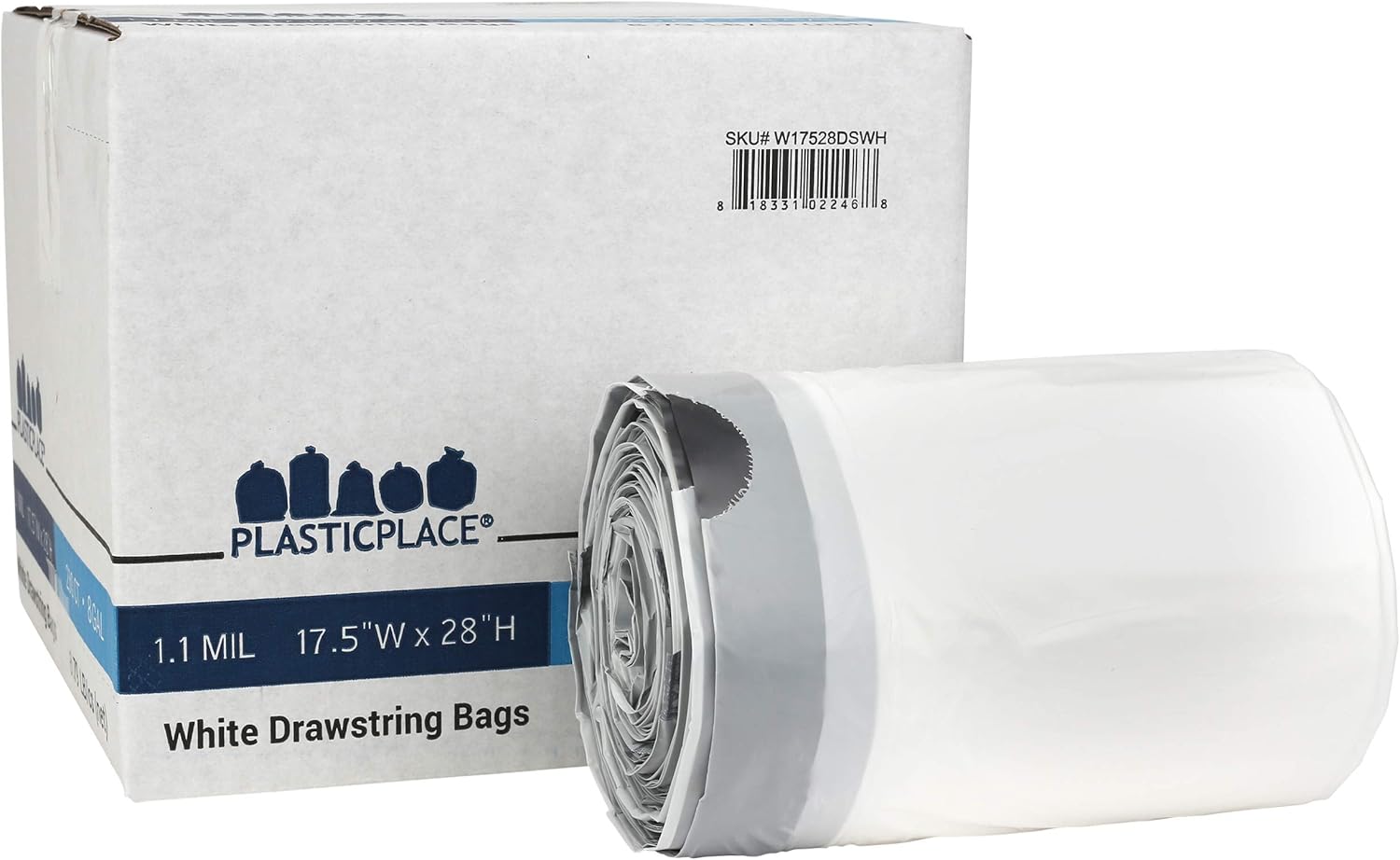 Plasticplace Custom Fit Trash Bags, Compatible with simplehuman Code G (200 Count) White Drawstring Garbage Liners 8 Gallon / 30 Liters, 17.5" x 28"