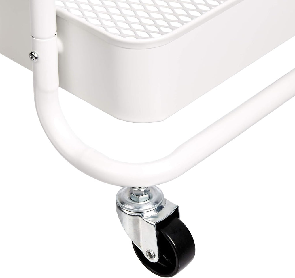 Amazon Basics 2-Tier Metal Kitchen/Utility Cart with Shelf, White