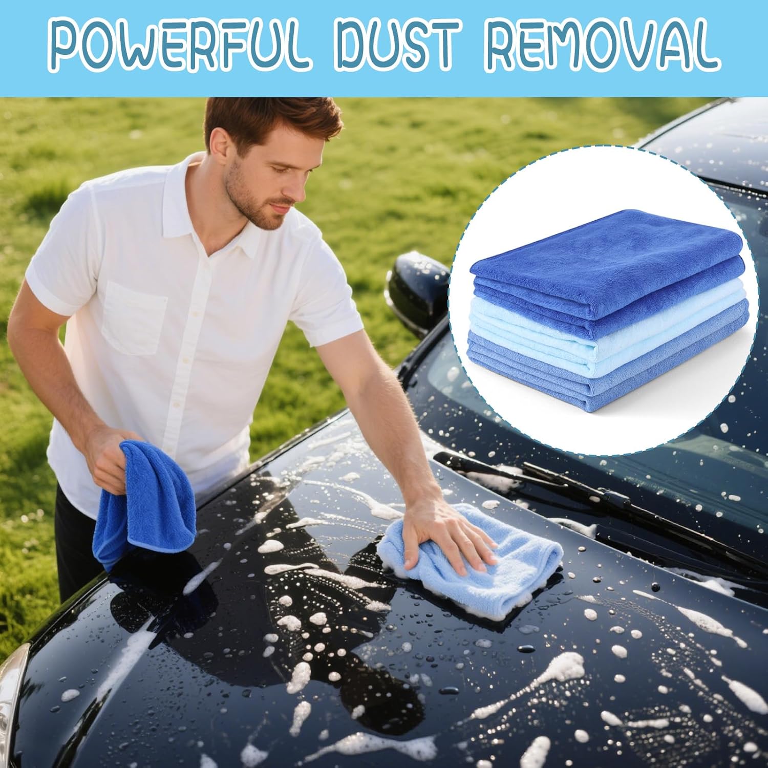 6 Pack Extra Large Microfiber Cleaning Cloths 20"x30", Lint-Free Reusable Towels for Home, Glass, Windows, Office, Kitchen, Bathroom – Mixed Blue