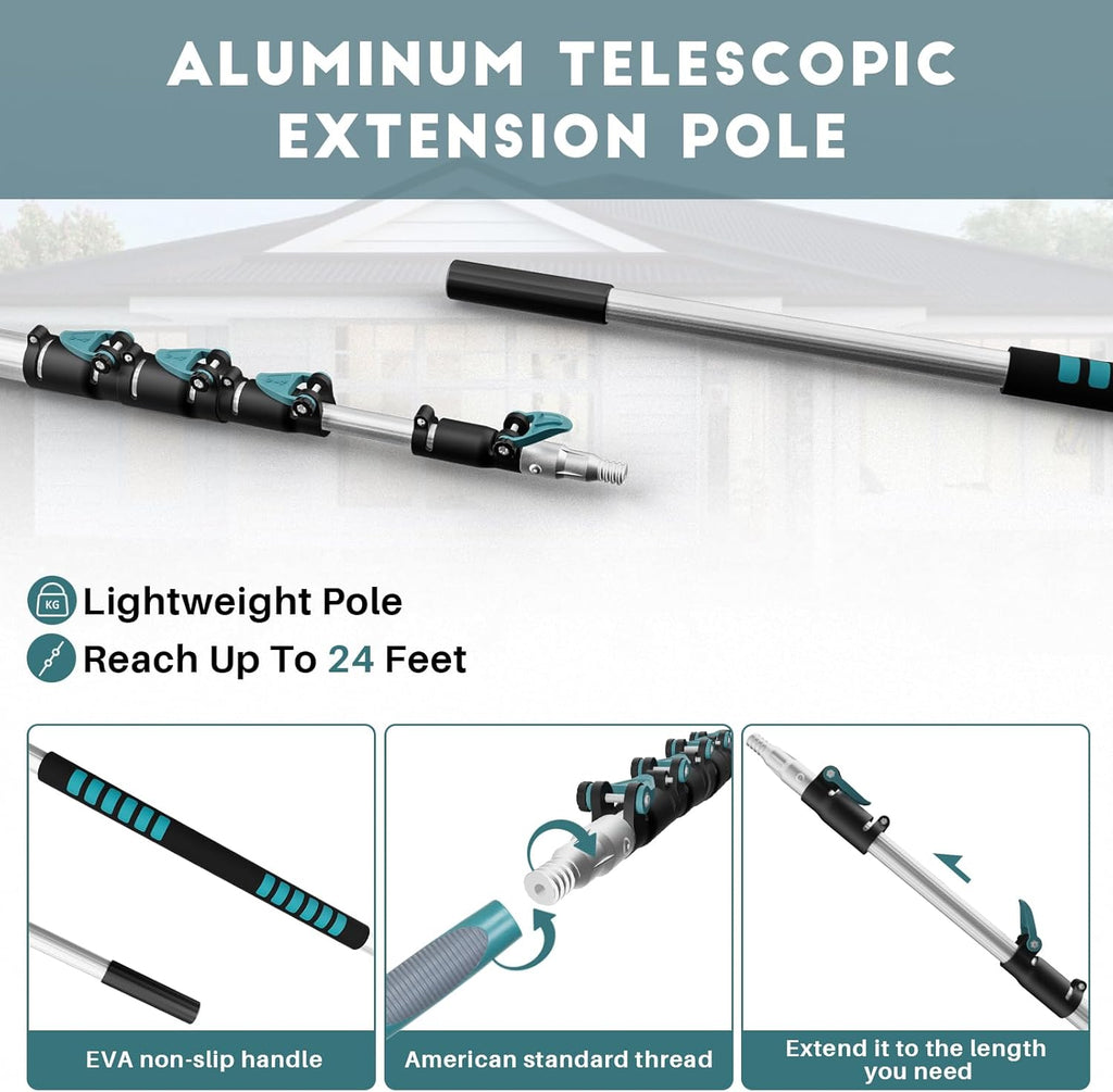 30 Foot High-Reach Duster Kit with 6-24FT Extendable Pole - High Ceiling Duster Cleaning Kit with Telescopic Pole,Cobweb Duster, Chenille Ceiling Fan Duster, Microfiber Feather Duster