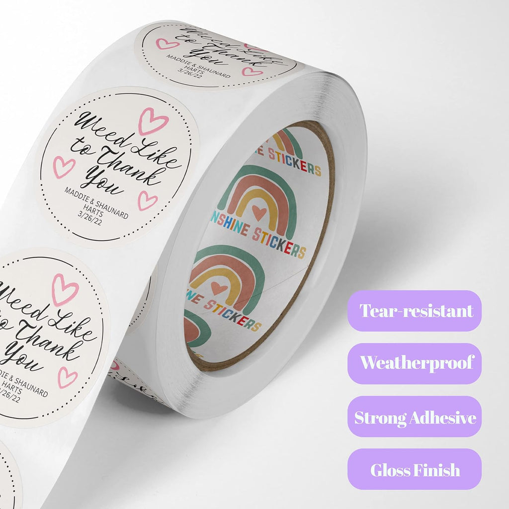 150 Custom Circle/Square BOPP Roll Labels- Personalized Stickers for Business Logo, Party, Wedding Favor, Baby Shower-Any Design Text + Image, Matte/Gloss Finish (1.5 Inch Circle)