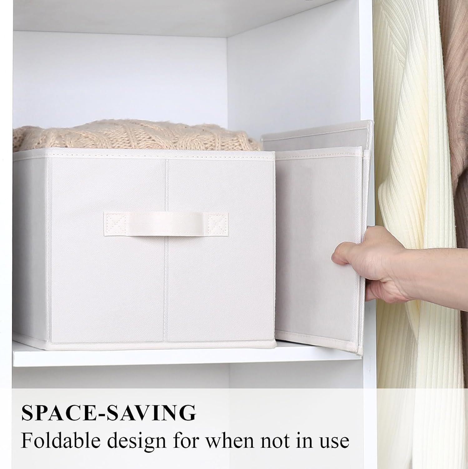 WUIKE Storage Baskets for Shelves, Fabric Storage Bins with Handles, Foldable Shelf Basket for Closet Organizers and Storage, Closet Storage Bins for Organizing, Beige, Large, 3-Pack