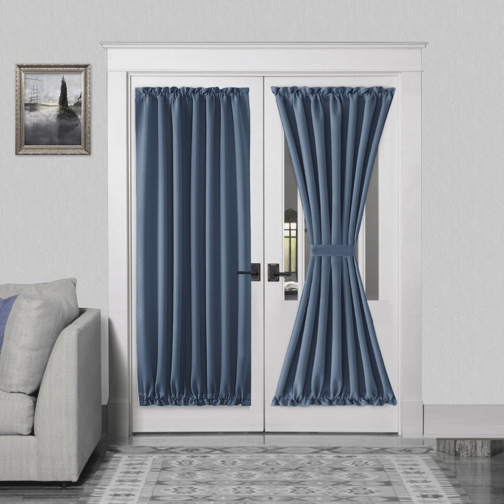DWCN French Door Curtains – Rod Pocket Thermal Blackout Curtain for Doors with Glass Window, Kitchen and Patio Doors for Privacy, 54 X 72 Inches Long, 1 Curtain Panel with Tieback,Dusty Blue