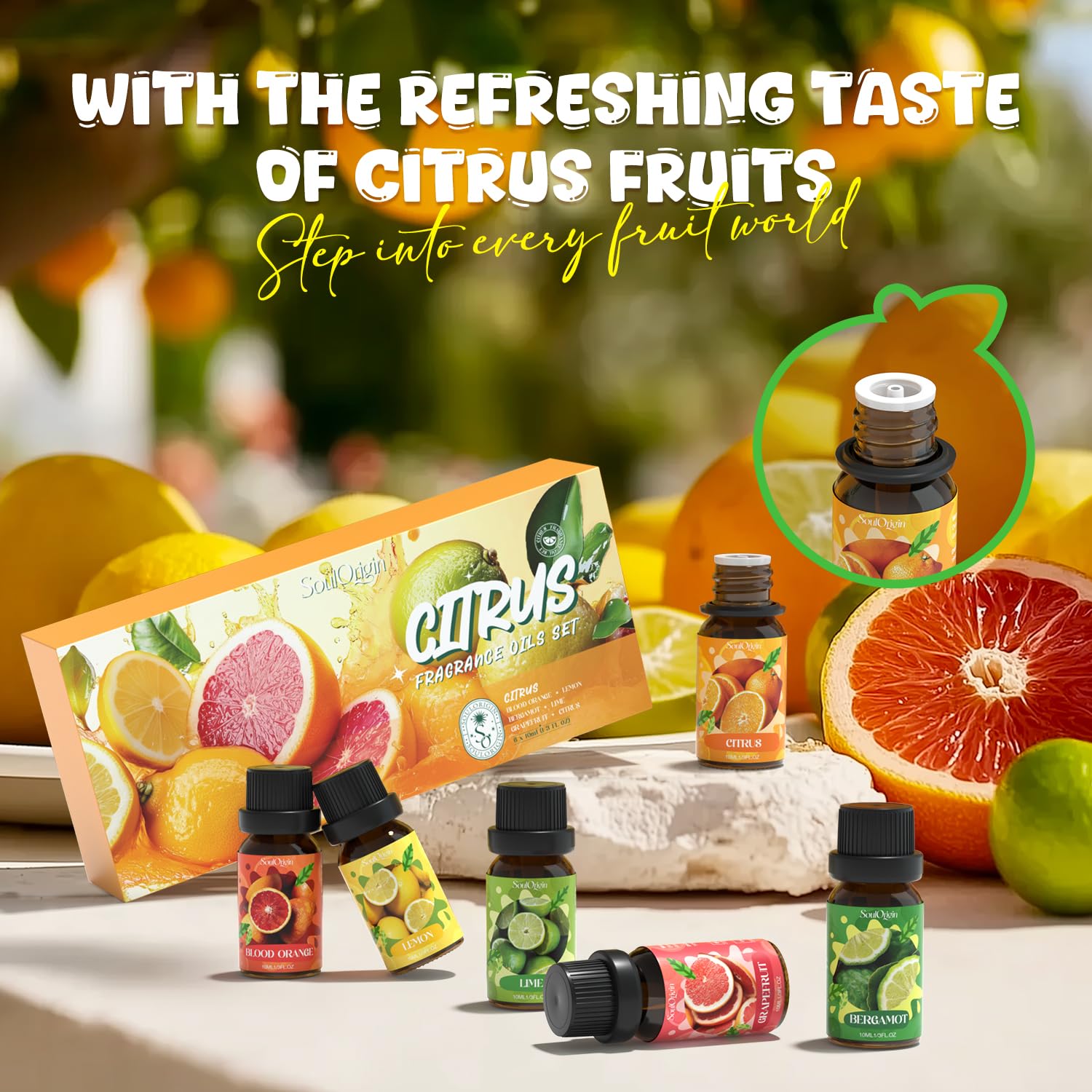 Citrus Essential Oils Set, Fragrance Oil Set for Diffuser, Scent Diffuser Oil for Candle Making- Blood Orange, Lemon, Bergamot, Lime, Grapefruit, Citrus