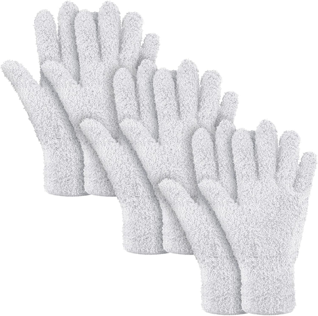 Patelai 3 Pairs Microfiber Plant Dusting Gloves Leaf Cleaning Gloves for Indoor Plants, Blinds, Furniture, House(Small,White)
