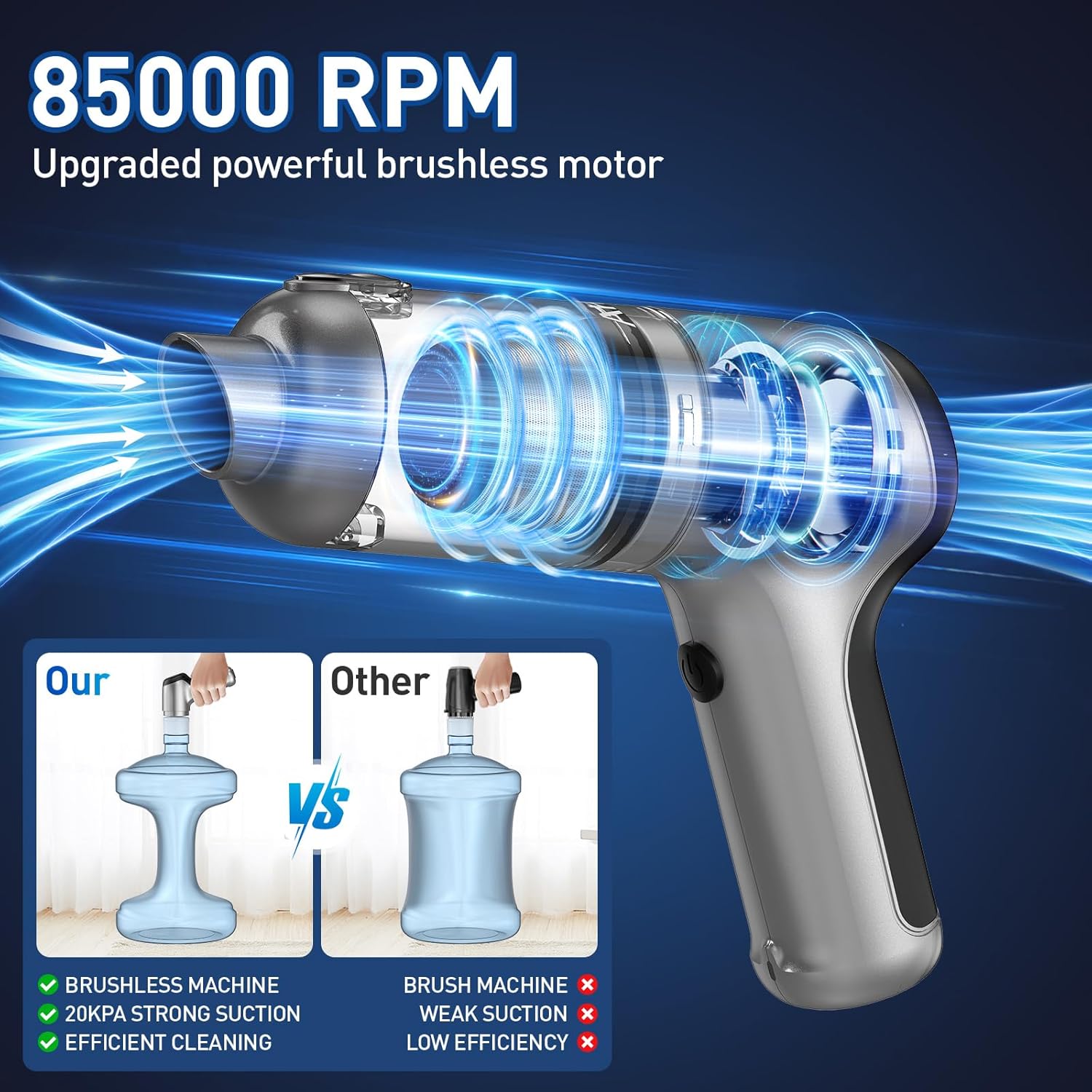 AHNR Handheld Car Vacuum Cleaner Cordless with Brushless Motor, 20000PA High Power Vacuum Cleaner & Air Duster, 3 in 1 Keyboard Portable Mini Hand Held Vacuums Cleaner for Car Home