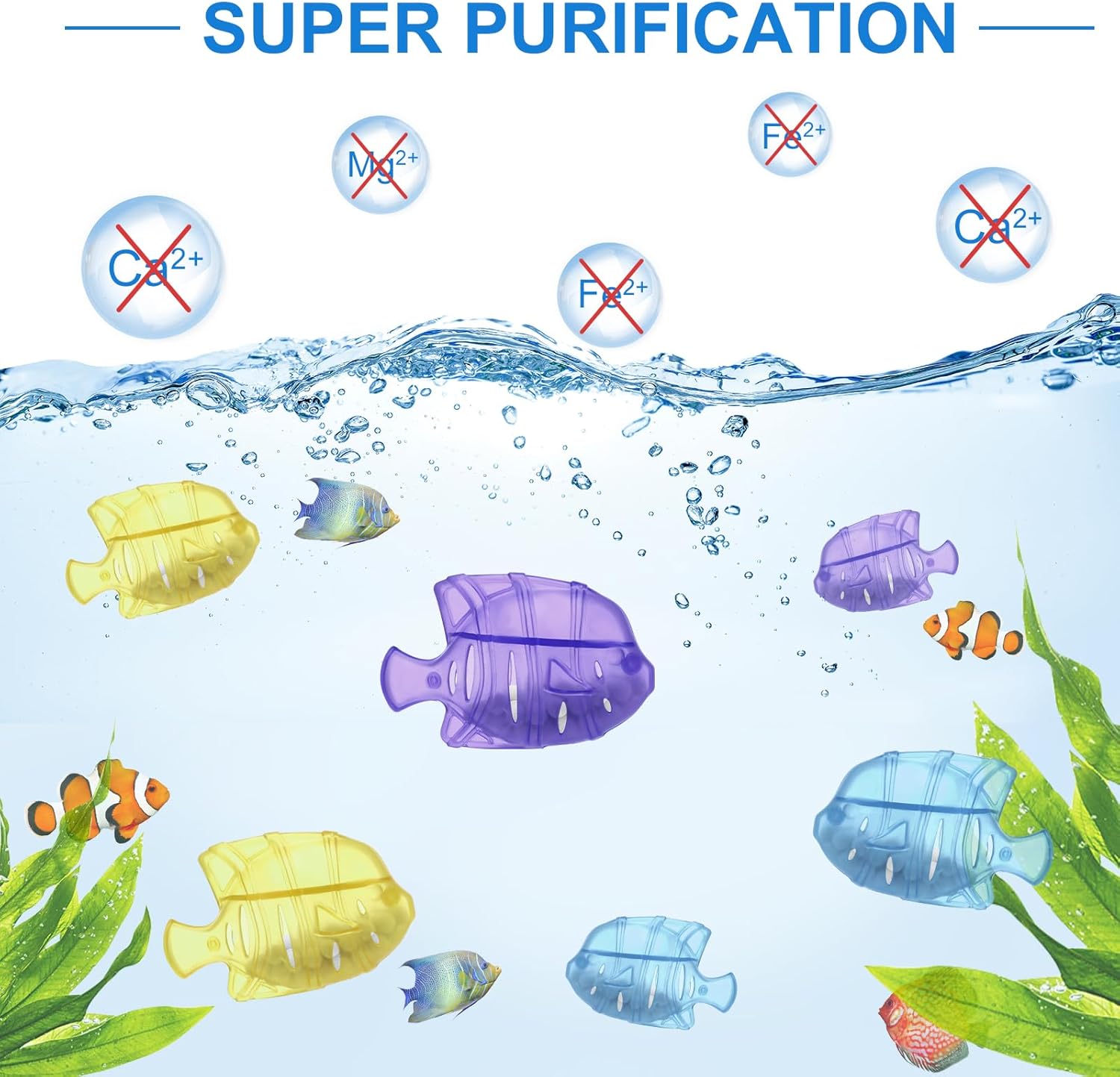 10PC Humidifier Cleaner Fish Universal Humidifier Tank Cleaner Works in All humidifiers and Fish Tanks Purifies Water, Prevent Hard Water Build-Up,Demineralization Cleaner(Blue)