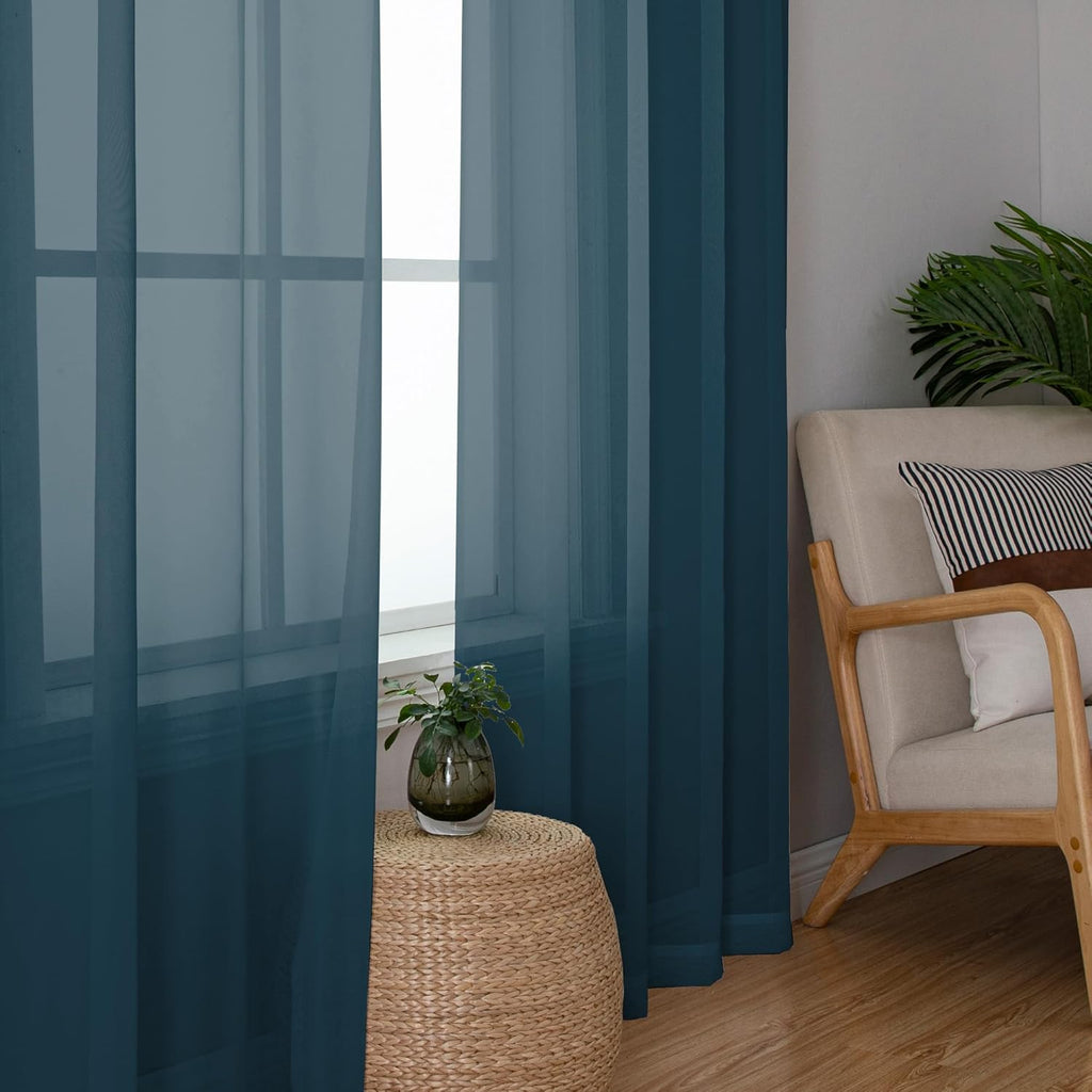 Chyhomenyc Stone Blue Sheer Curtains 78 Inches Long 2 Panels Set for Living Room, Light Filtering Voile Lightweight Bedroom Curtains, Rod Pocket Solid Window Treatment Drapes, Each 42W x 78L