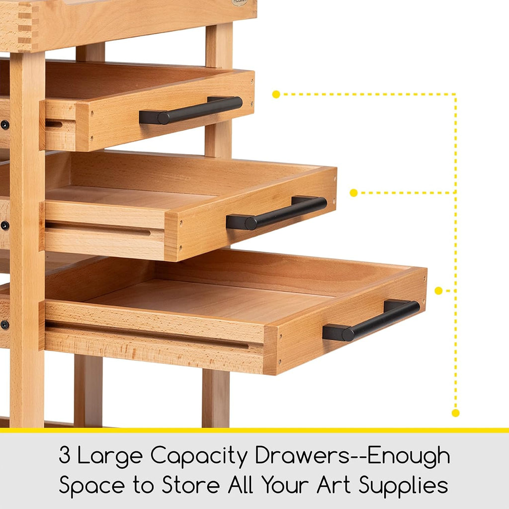 MEEDEN Art Supplies Storage Cart: 5-Tier Solid Beech Wood Utility Rolling Cart with 3 Drawers - Craft Orgnizer on 4 Wheels