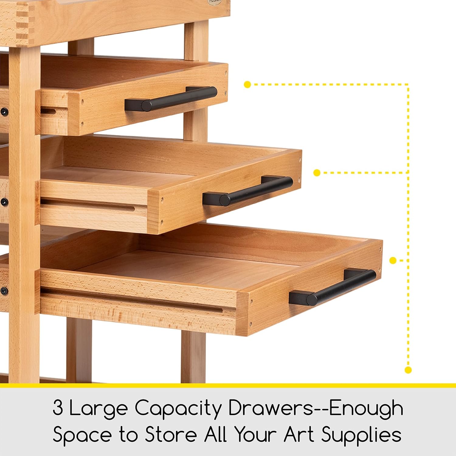 MEEDEN Art Supplies Storage Cart: 5-Tier Solid Beech Wood Utility Rolling Cart with 3 Drawers - Craft Orgnizer on 4 Wheels