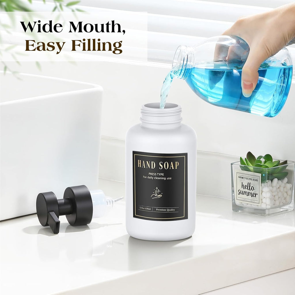 Luxspire Foaming Soap Dispenser, Glass Foam Pump Soap Dispenser, Non-Slip Hand Soap Container with 5 Waterproof Labels, 15 Oz Refillable Liquid Soap Holder for Bathroom & Kitchen, White, 1 Pack