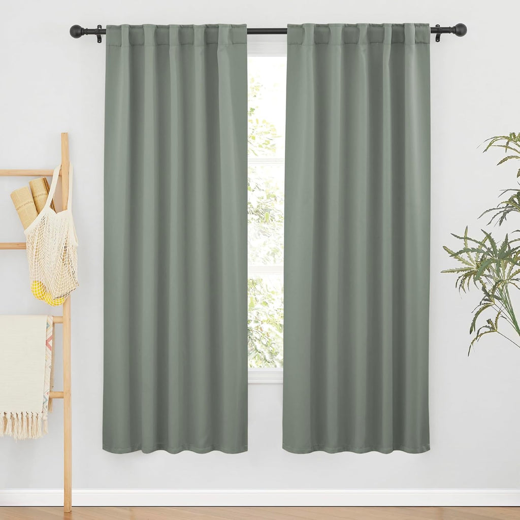 RYB HOME Sage Green Curtains for Bedroom, Blackout Thermal Insulated Drapes Back Tab& Rod Pocket, Vertical Privacy UV Protection Shades, 42 Inch Wide by 72 Inches Long, 2 Panels