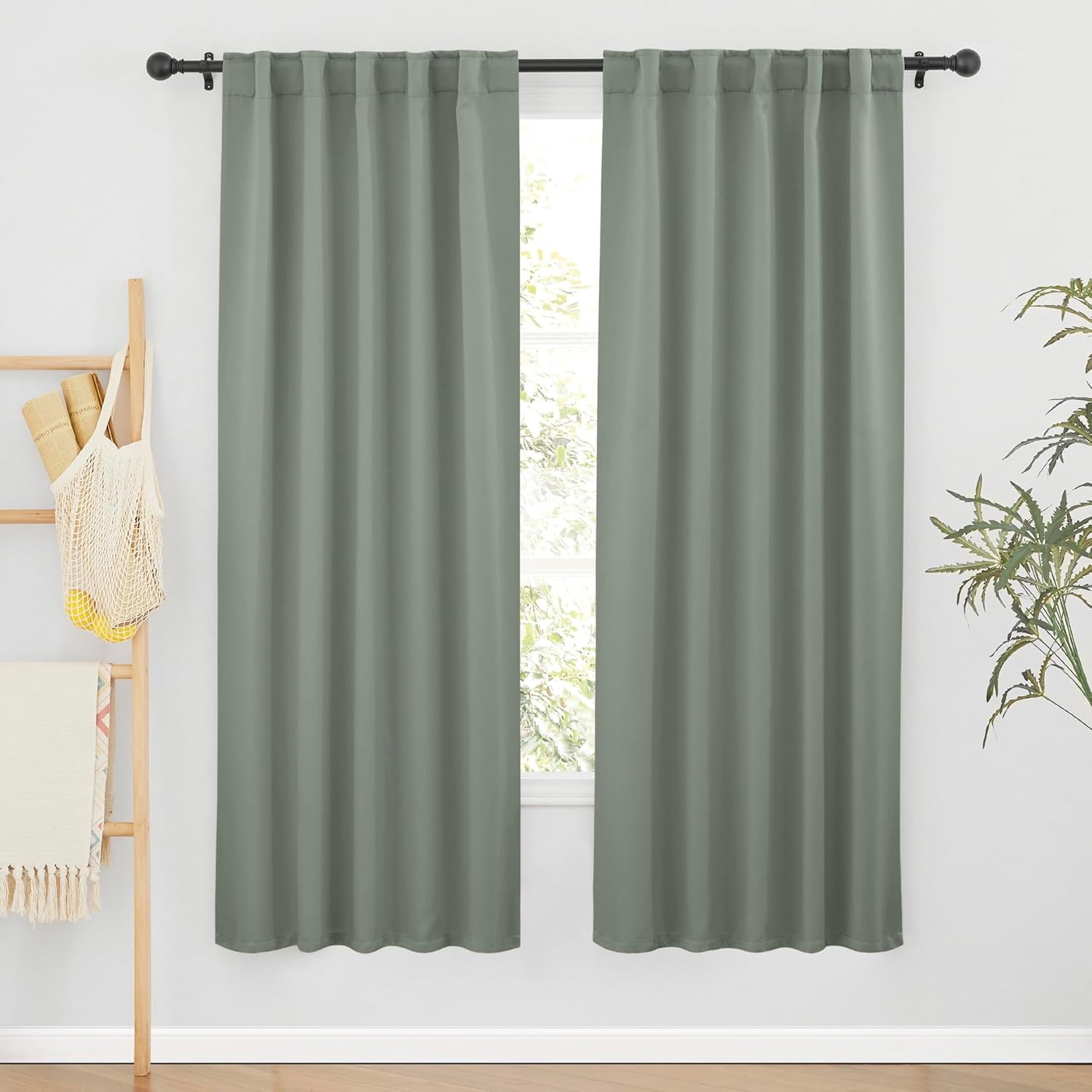 RYB HOME Sage Green Curtains for Bedroom, Blackout Thermal Insulated Drapes Back Tab& Rod Pocket, Vertical Privacy UV Protection Shades, 42 Inch Wide by 72 Inches Long, 2 Panels