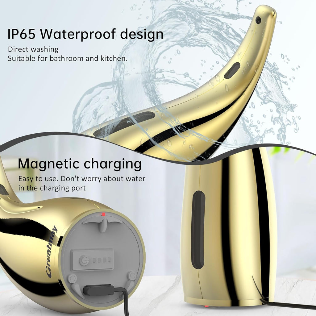 Adjustable Automatic Soap Dispenser Touchless, 4 Adjustable Levels Touchless Sensor Liquid Soap Pump Dispenser，300ml Rechargeable Magnetic Charging Hand Soap Dispenser for Kitchen，Bathroom