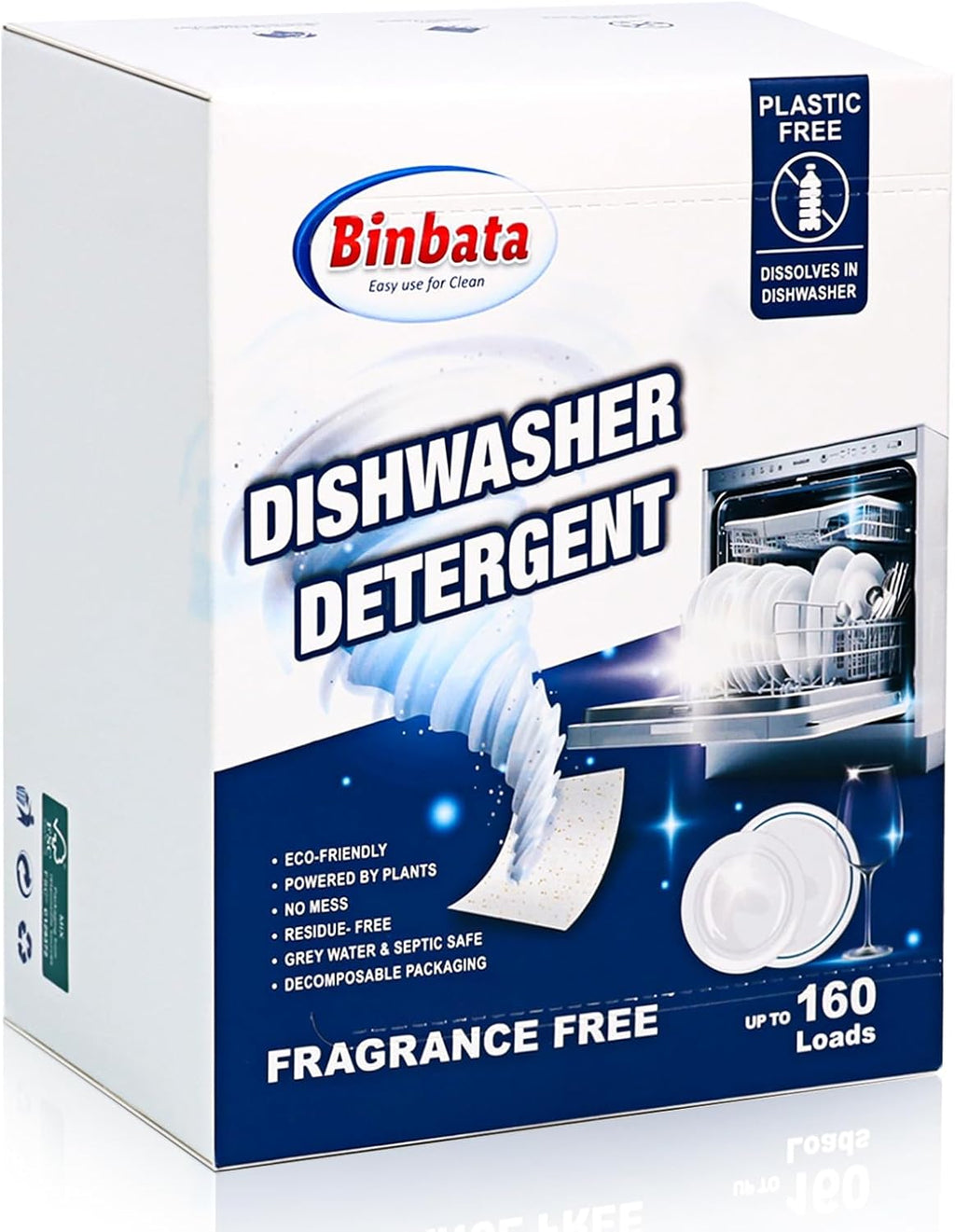 Eco Dishwasher Detergent Sheets Up To 160 Loads, Unscented Plastic Free Dishwashing Soap Strips With High Efficient Solid Enzyme, Leaving Dishes Sparkling Clean