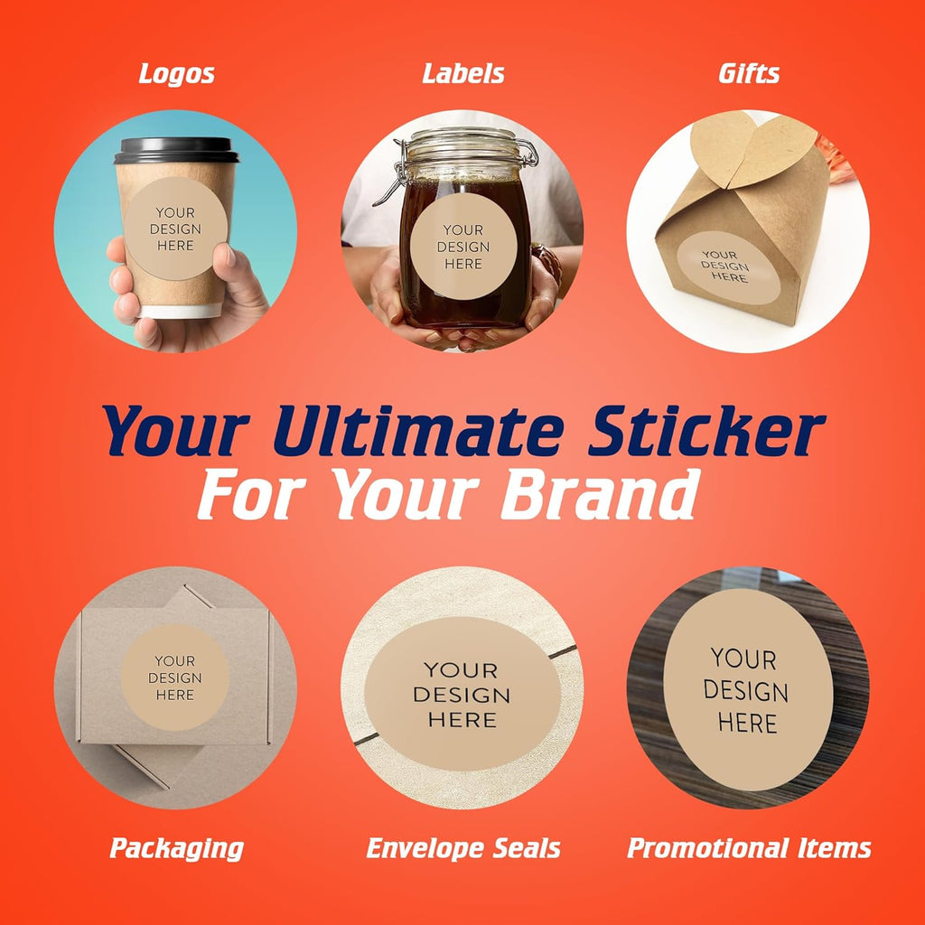 100 Custom Vinyl Stickers - Upload Your own Image, Text, Design, Logo - Personalized Logo Labels for Handmade, Packaging, Bottle, Jars, Candle, Brand Stickers (Brown, 5x5)