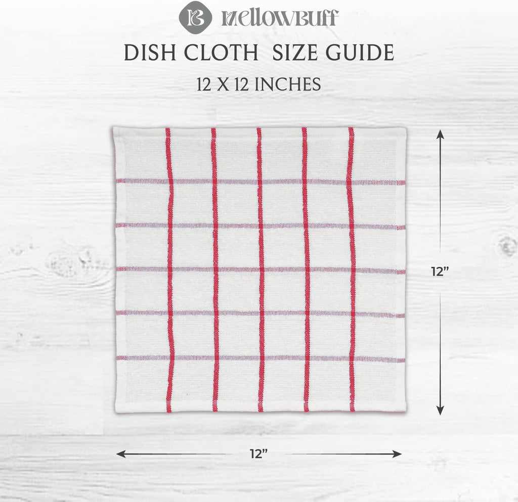 100% Cotton Terry Dish Cloth & Dish Towel, 6 Pack, Super Soft and Absorbent Kitchen Towels, Perfect for Kitchen Cleaning and Dish Washing (RED (Solid and Checks) 8 Pack)