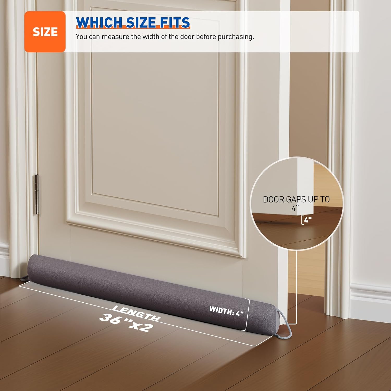 MAGZO Door Draft Stopper, 72 Inch Under Door Draft Blocker Noise Stopper, Weighted Wind Blocker Draft Guard for Bottom of Door, Gray