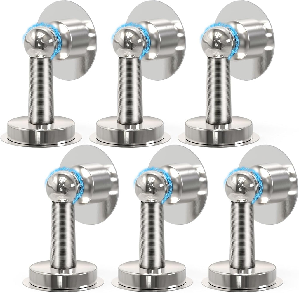 6 Pack Door Stopper Magnetic, COCIVIVRE Magnet Door Stop Stainless Steel for Wall and Floor Mounting, No Drilling Doorstop with Adhesive Tape Hold Your Door Open, Silver