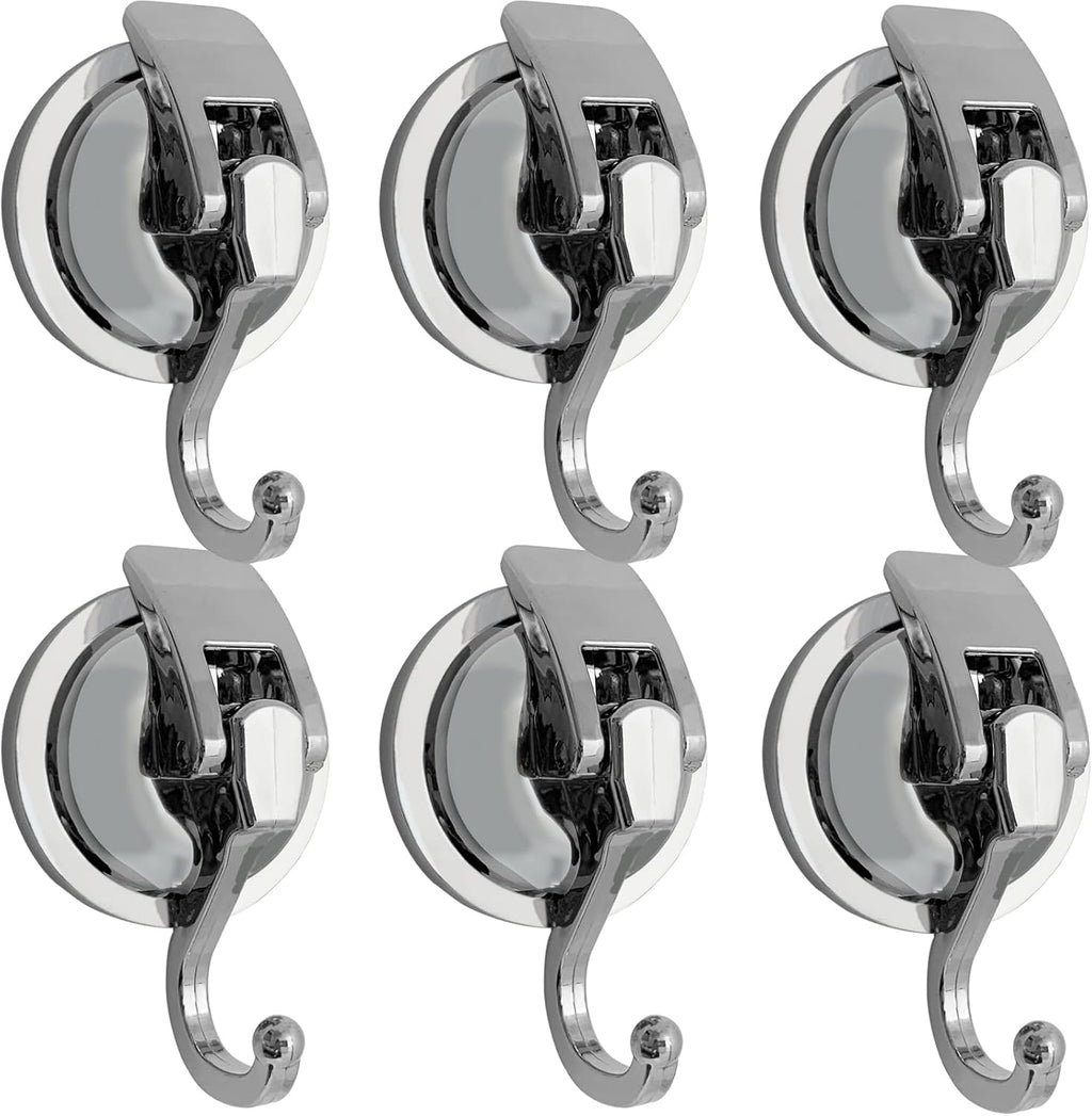 Heavy Duty Suction Cup Hooks for Shower, Bathroom Robe - Vacuum Glass Hooks, Reusable, No Hole Punched, for Garland Decoration (Silver, 6 Pack)
