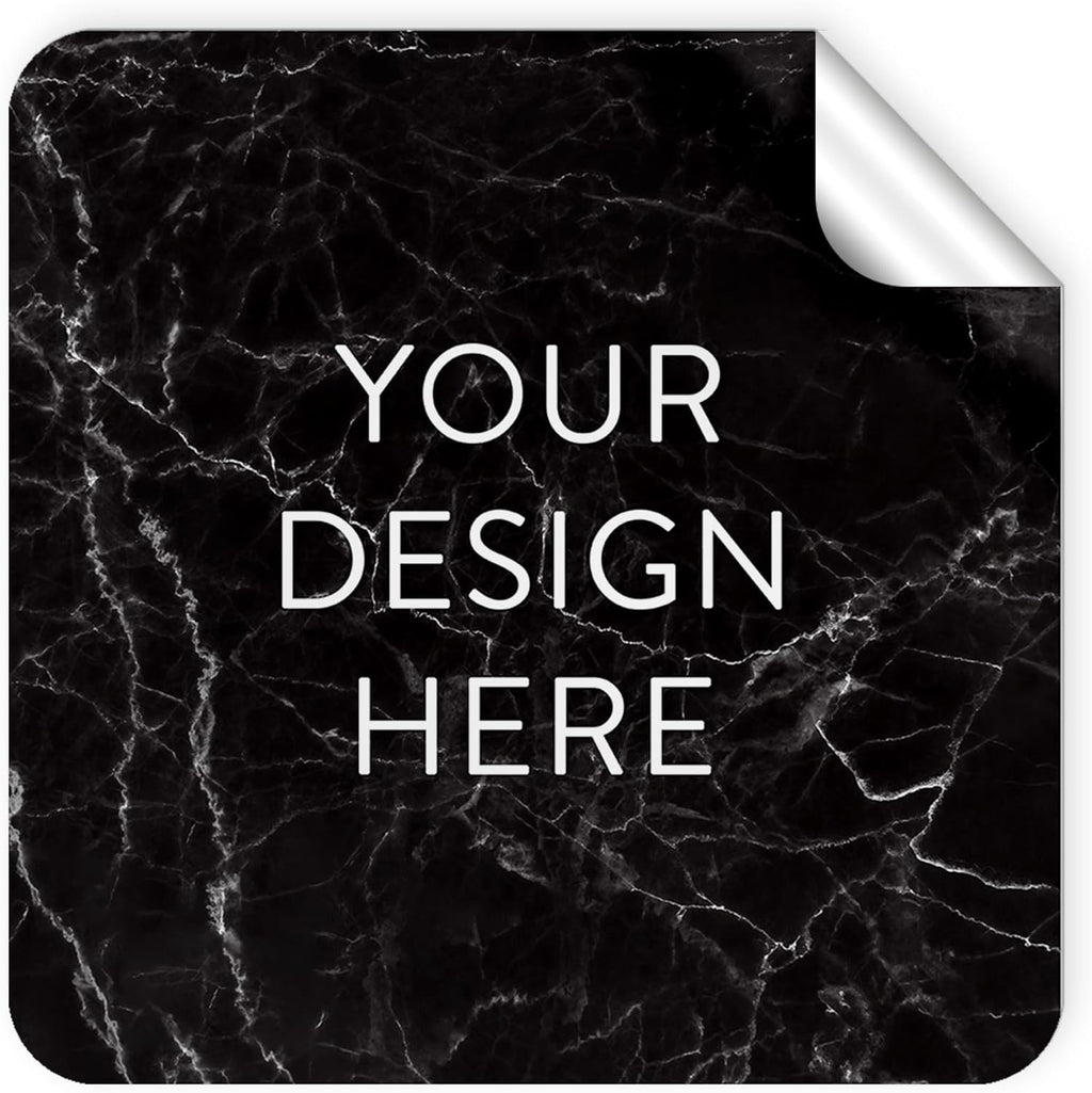 100 Custom Vinyl Stickers - Upload Your own Image, Text, Design, Logo - Personalized Logo Labels for Handmade, Packaging, Bottle, Jars, Candle, Brand Stickers (Black Marble, 2x2 Square)