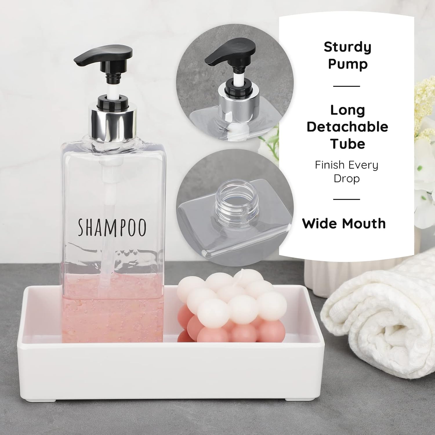 Segbeauty 3pcs Clear Soap Dispenser, 16.9oz Refillable Shampoo Conditioner Bottles, 500ml Empty Plastic Square Body Wash Dispenser for Shower Bathroom Press Pump Bottle Liquid Container Set