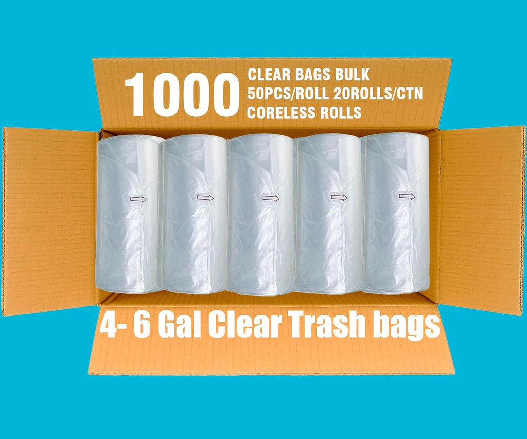 4-6 Gallon Trash Bags, 1000 Count Bulk Value Pack, Clear Plastic Recycling Bags, Multi-purpose Garbage Bags for Business Home Bathroom Kitchen Commercial and Industrial